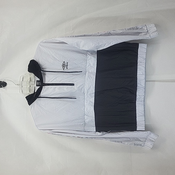 UMBRO Black White Half Zip Pullover Hooded Windbreaker Jacket - Kangaroo Pocket - Picture 1 of 15
